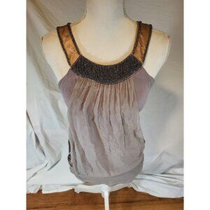 Vtge Hannah Jo Size Small Y2K Silk Dusty Purple‎ Beaded Top